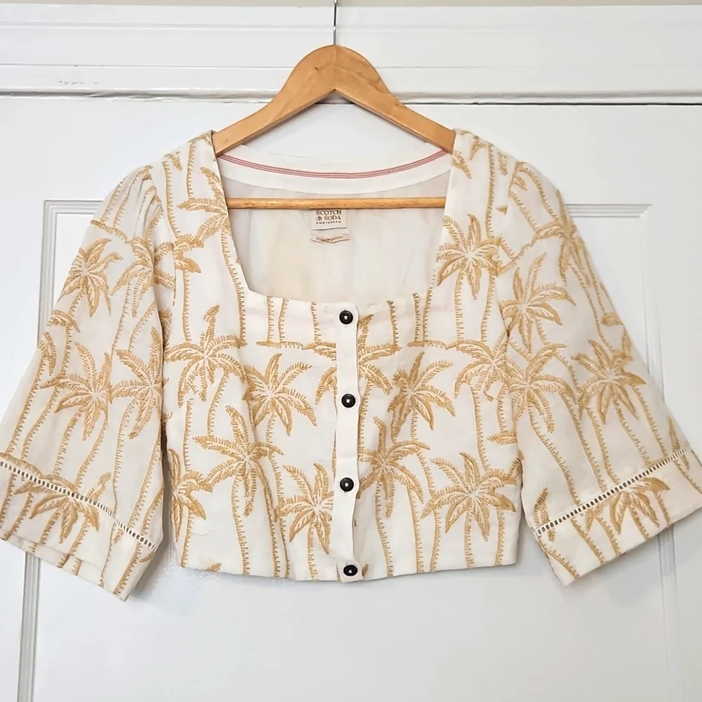 Anthropologie Embroidered Palm Tee Scotch & Soda Crop Blouse Top S - Picture 4 of 6